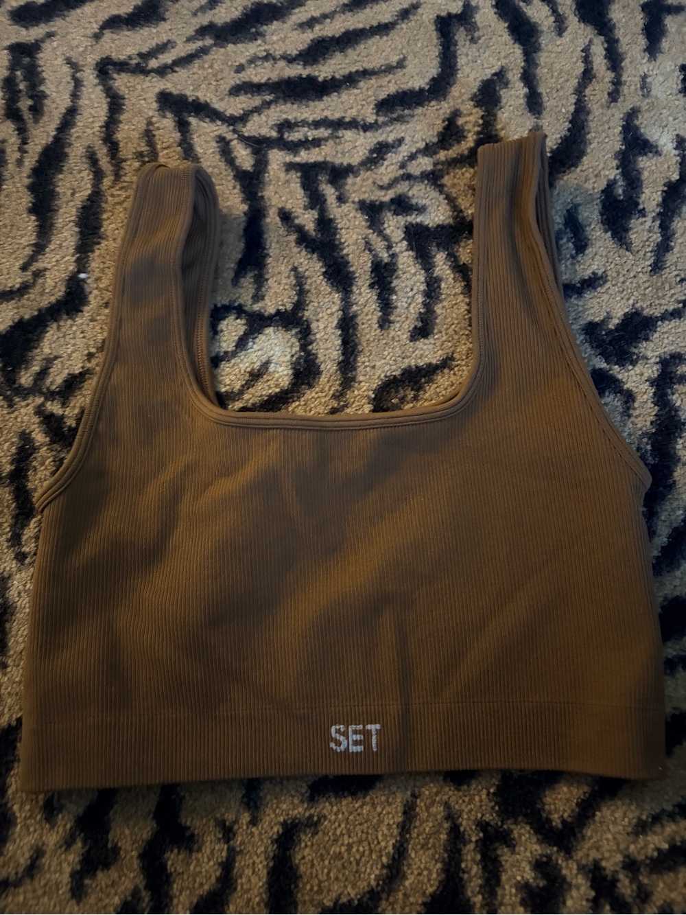 SET Active Brown Ribbed Scoop Crop Bralette